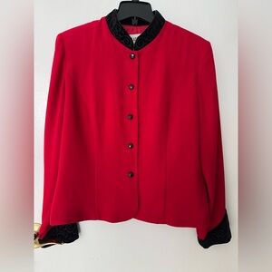 Vintage, Plaza South Women's Red Jacket with black accents on sleeves, Size 12